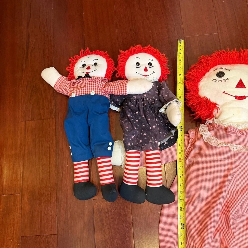 Collectible Trio 1970’s Vintage Raggedy Ann and Andy Doll Set Classic Cloth